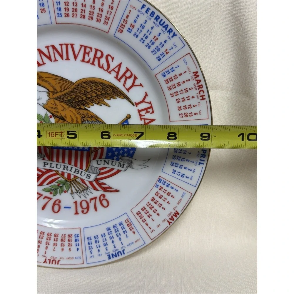 1976 Calendar Plate 200th Anniversary Bicentennial Spencer Gifts Eagle USA Flag